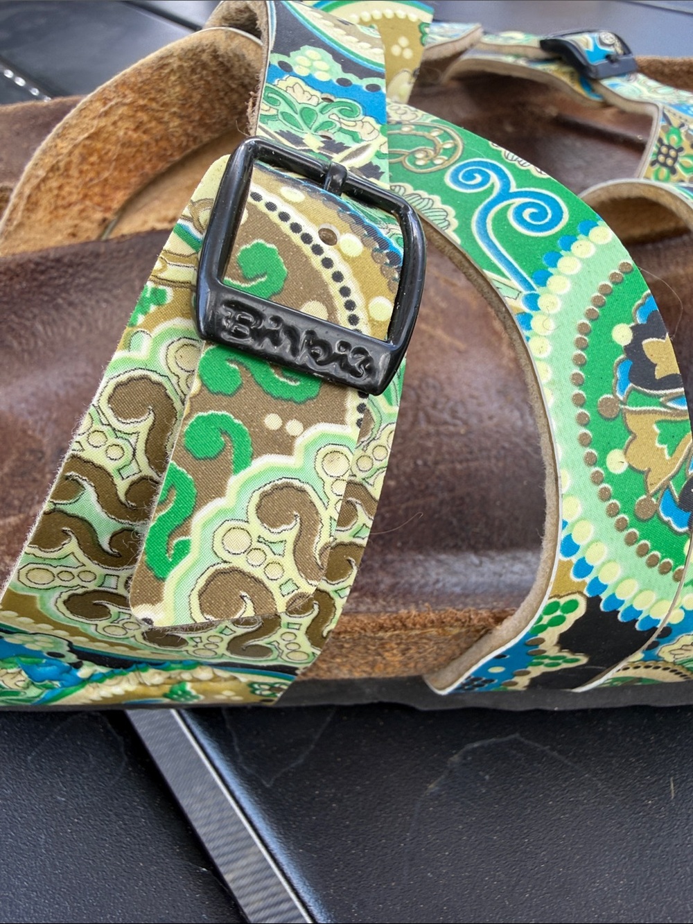 Patterned Green Blue Double-Buckle Women's Sandals - Picture 2 of 6